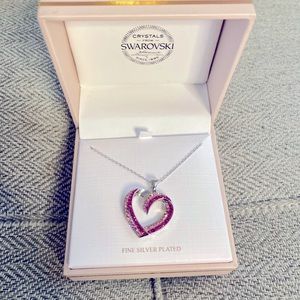 Swarovski pink two tone silver plated heart necklace. NWOT.
